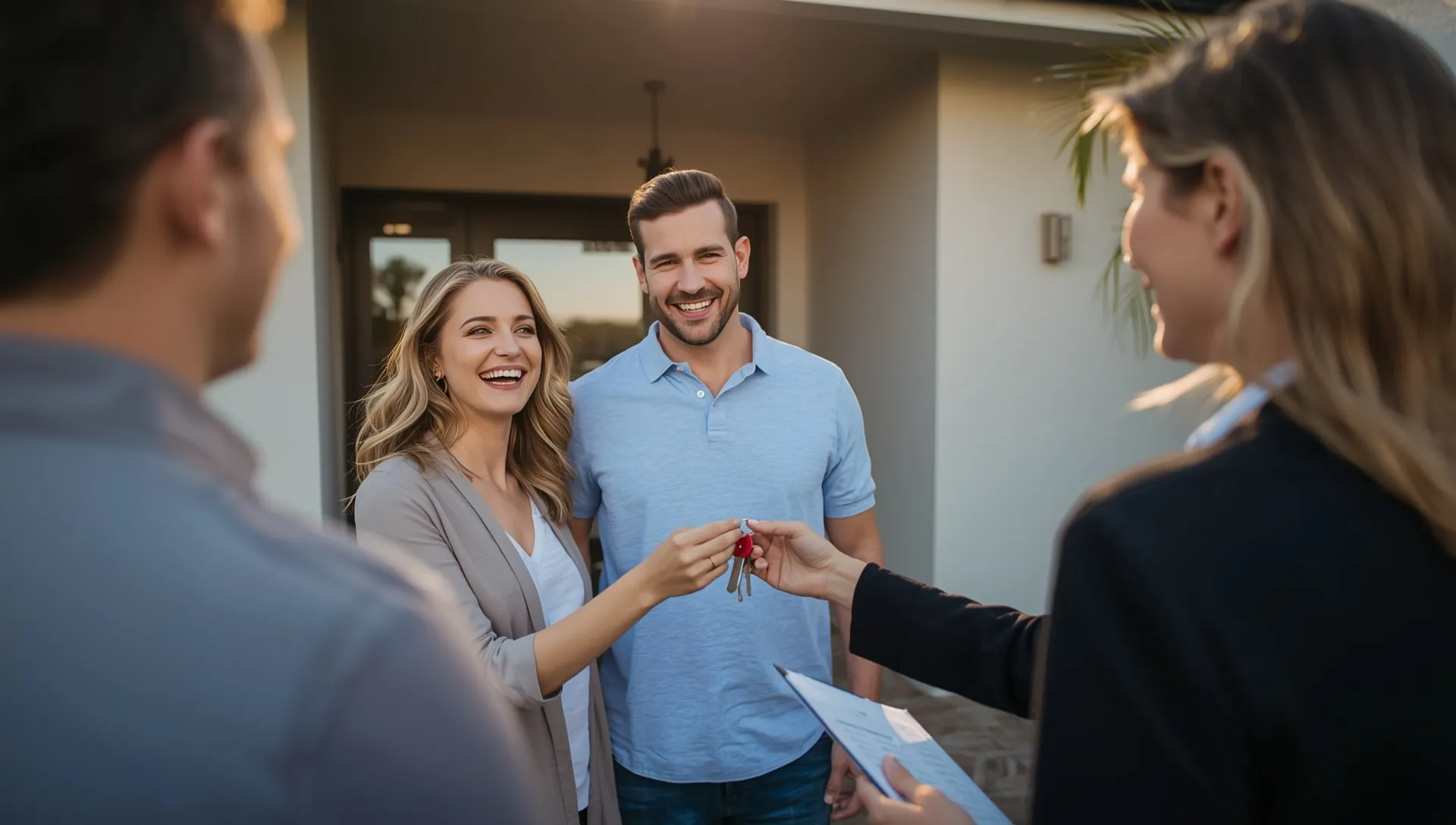 A couple receiving the keys to their new home